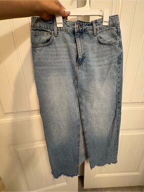 Mango Light Blue Denim Maxi Skirt with Front Slit